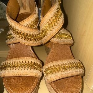Tory Burch Gold and Tan Braided Sandals
